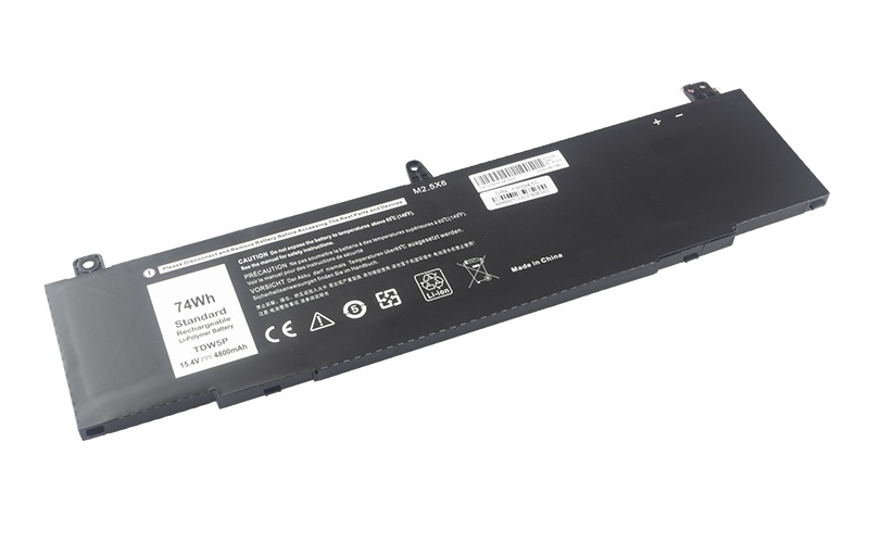 TDW5P 04RRR3 0V9XD7 JFWX7 Battery for Dell Alienware 13 R3 (15.4V 74Wh 4-Cell Li-Poly) – Front view top 45° angle