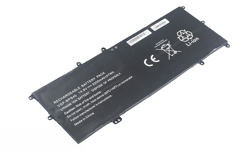 VGP-BPS40 Battery for Sony SVF15N2S2E SVF15N17ST SVF14N190X (14.8V 47Wh 4-Cell Li-Poly) – Front view top 45° angle