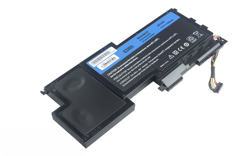 W0Y6W 09F233 Battery for Dell XPS 15 L521x (11.1V 63Wh 9-Cell Li-Poly) – Front view top 45° angle