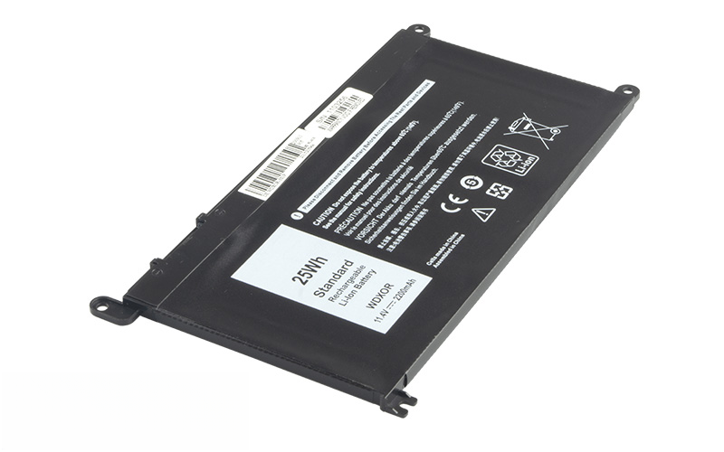WDX0R Battery for Dell Inspiron 15 (5568) 13 (5378) 13 (7368) (11.4V 39Wh 3-Cell Li-Poly) – Front view top 45° angle