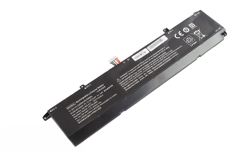 WX06XL HSTNN-OB21 M41640-AC1 Battery for HP OMEN 17-ck0054TX 16-n0003AX 16-b1008TX (11.4V 59Wh 6-Cell Li-Poly) – Front view top 45° angle