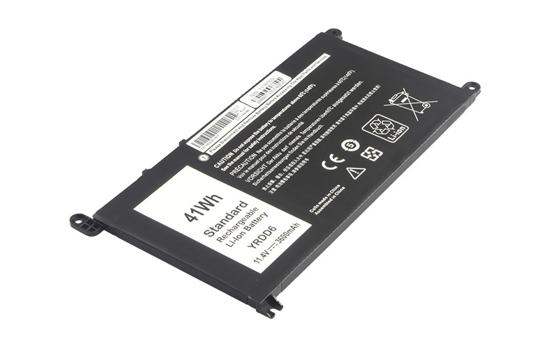 YRDD6 01VX1H 0VM732 0FDRHM Battery for Dell Inspiron 14 5493 5498 15 5590 5591 5593 5598 (11.4V 41Wh 3-Cell Li-Poly) – Front view top 45° angle